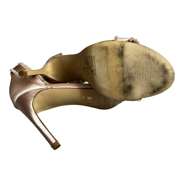 Mix No. 6 Rayane Satin Beige Open Toe Fringe Stilettos Heels Sz 9 Womens Anke St - Picture 9 of 9